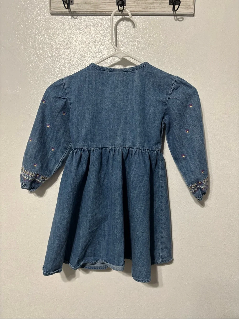 Old Navy Blue Denim Button-Front Dress with Embroidered Accents